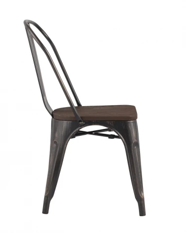 Cтул Tolix с деревянным сиденьем черный с золотой патиной