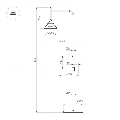 Торшер светодиодный SP-OMBRELLO-FLOOR-7W Warm3000 (BK, 30 deg, 230V) (Arlight, IP20 Металл) 059594