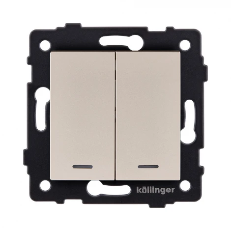 Выключатель 2-клавишный проходной 10А/250В с LED подсветкой, золотой Kollinger REA-S-010GD для Aspekt, Eleganz, Reflex