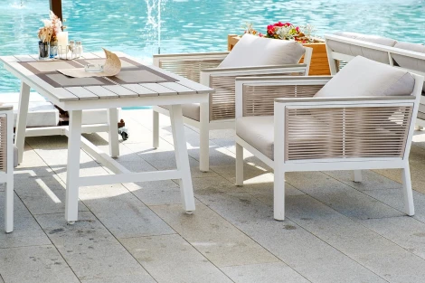 "Сан Ремо" кресло плетеное из роупа садовое, каркас алюминий белый, роуп бежевый, ткань бежевая 4SIS арт.УТ-00000521