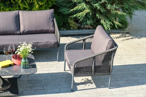 Лаунж-зона 5-местная плетеная из роупа (веревки), цвет темно-серый 4SIS Канны KANS3C2T-4-SET D-gray