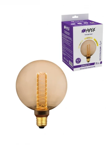 Лампочка светодиодная диммируемая прозрачный/бежевый шар E27 4,5W Hiper Vein HL-2235