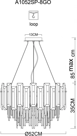 Подвесная люстра Arte Lamp Nicoletta A1052SP-8GO (220V, хрусталь, на тросе)