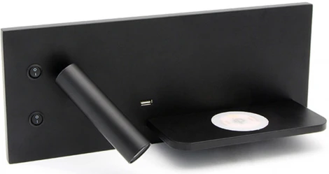 Настенный светильник с полкой Kink Light Норти 08075R,19 черный (правое) с разъёмом USB, беспроводная зарядка (LED, 220V, выключатель)