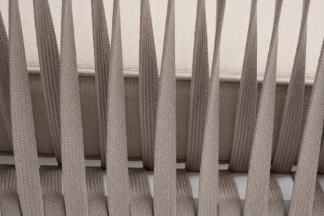 "Касабланка" диван 2-местный плетеный из роупа, каркас алюминий белый муар, роуп бежевый 20мм, ткань бежевая 15052 4SIS арт.УТ-00009934