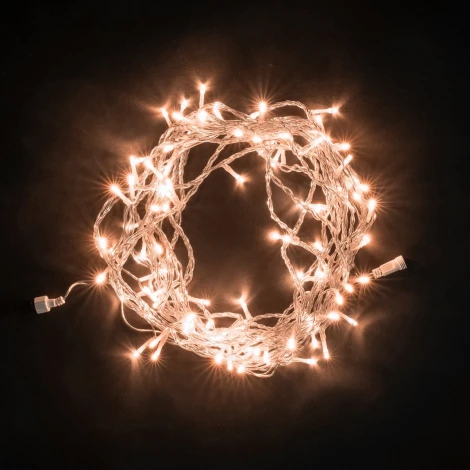 Гирлянда Нить 10м Экстра Тепло-Белая 24В, 100 LED, Провод Прозрачный ПВХ, IP54