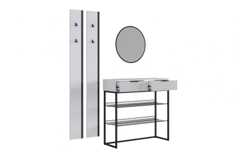 Прихожая "Мебельсон К20" (1502х335х1750) Mebelson (ЛДСП,Пластик,Металл,Зеркало,МДФ/Светлое дерево,Черный) арт.ПК0020Мебельсон.3567