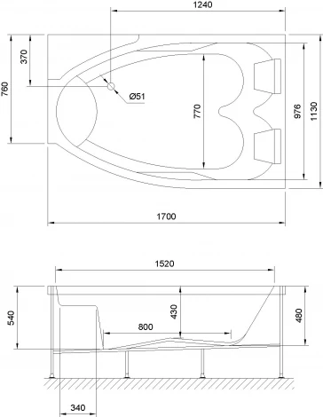 Акриловая ванна Royal Bath Shakespeare RB652100K-R 170 см с каркасом