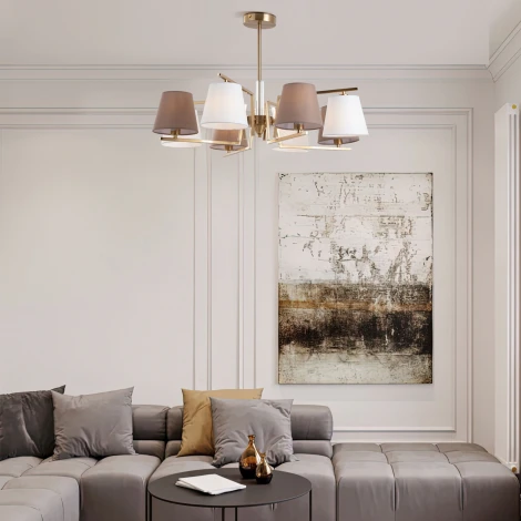 Потолочная люстра Wi-Fi на штанге Eurosvet Ozark 60149/8 латунь (220V, управление смартфоном, голосовое управление, умный дом - Minimir Home, Алиса, Маруся, Салют)