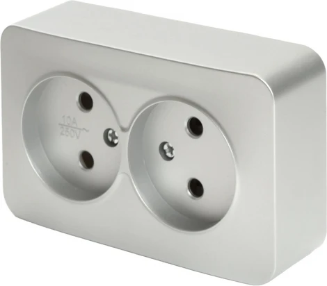 Розетка двойная без заземления (серебро) Stekker София 49327