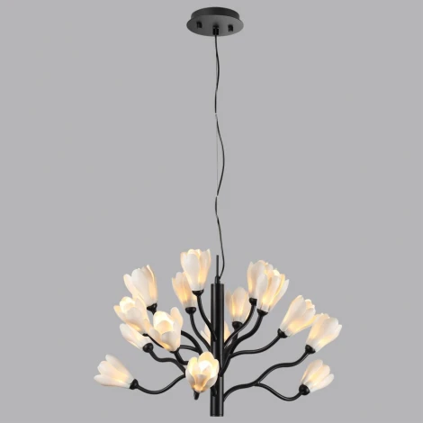 Подвесная люстра Odeon Light Gardi 5090/15 черный матовый/белый/фарфор G4 LED 15*5W (220V, на тросе, цветы)