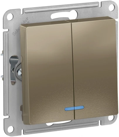 Выключатель встраиваемый двухклавишный с подсветкой (шампань) Systeme Electric AtlasDesign ATN000553
