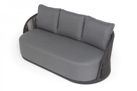 "Монтелла" диван 3-местный плетеный из роупа, каркас алюминий темно-серый (RAL7024) муар, роуп темно-серый круглый, ткань темно-серая 027 4SIS MONT-S-3-001 RAL7024 Mua D-grey(D-gray027)