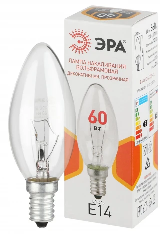 Лампочка накаливания E14 60W ЭРА B-60-E14-230-CL