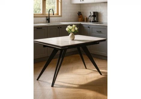 Кухонный стол Notta Дарвин 160(220)х89 белый мрамор snow white / черный