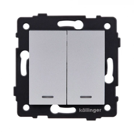 Выключатель кнопочный 2-клавишный 10А/250В с LED подсветкой, серый Kollinger REA-S-014GY для Aspekt, Eleganz, Reflex