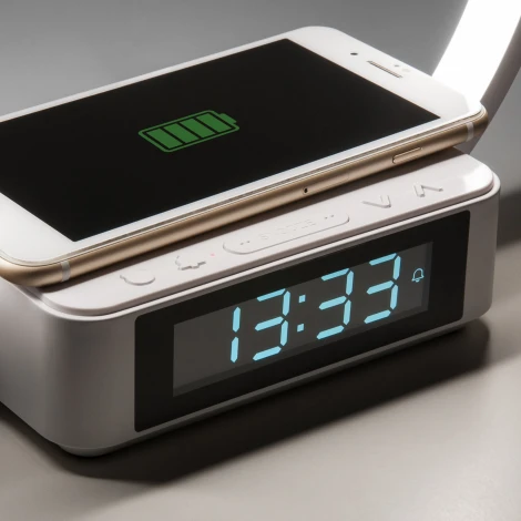 Интерьерная настольная лампа с беспроводным ЗУ Eurosvet Timelight 80505/1 белый (LED, 220V, диммер, сенсорный выключатель, кольцо)