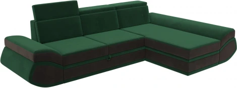 Диван угловой Лига-032 правый угол (Зеленый,Коричневый/Велюр) Лига Диванов арт.121645