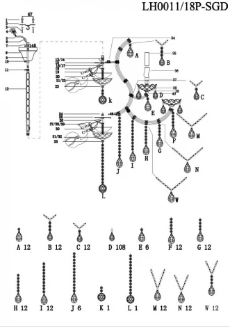 Подвесная люстра Lumien Hall Narcisse LH0011/18P-SGD