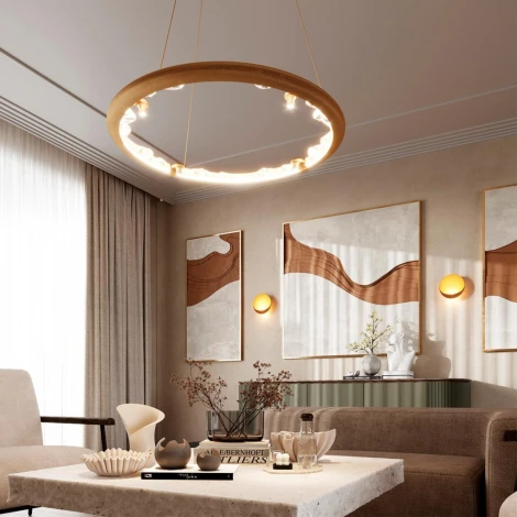 Подвесной светильник Odeon Light Cayon 7002/55L золотой ice crack/акрил/хрусталь с ПДУ IP20 LED 55W 2843Лм 3000/4000/5700K (220V, на тросе, круглые)