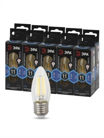 Лампочка светодиодная филаментная E27 11W ЭРА F-LED B35-11w-840-E27