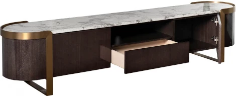 Тумба под телевизор Garda Decor 58DB-TV20047 (Золото/Темное дерево,Белый мрамор)