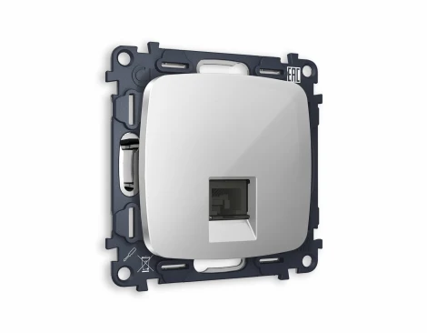 Комплект механизма Ambrella Volt телефонной розетки OMEGA MO412030 Серебро глянец RJ-11(4P4C) с защитной шторкой QUANT