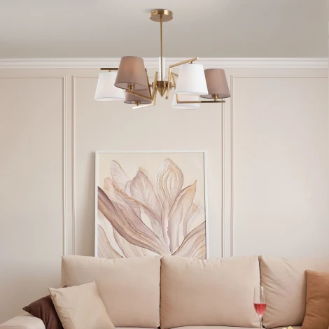 Потолочная люстра Wi-Fi на штанге Eurosvet Ozark 60149/6 латунь (220V, управление смартфоном, голосовое управление, умный дом - Minimir Home, Алиса, Маруся, Салют)