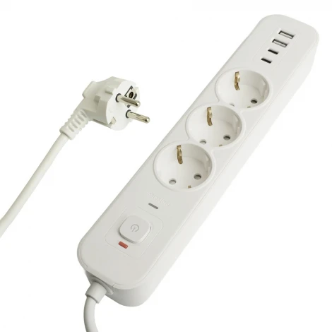 Сетевой фильтр 3-х местный с заземлением 2хUSB Type-A + 2хUSB Type-С 5 метров (белый) Stekker Nova 50101