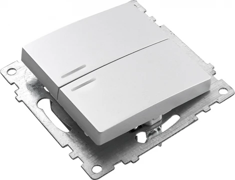 Выключатель двухклавишный с подсветкой (серебро) Stekker Катрин 39579