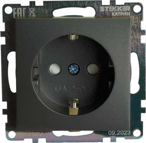 Розетка с заземлением и шторками (графит) Stekker Катрин 49423