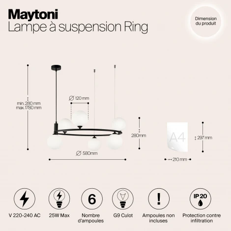 Подвесной светильник Maytoni Ring MOD013PL-06B (220V, на тросе, шарики, молекулы)