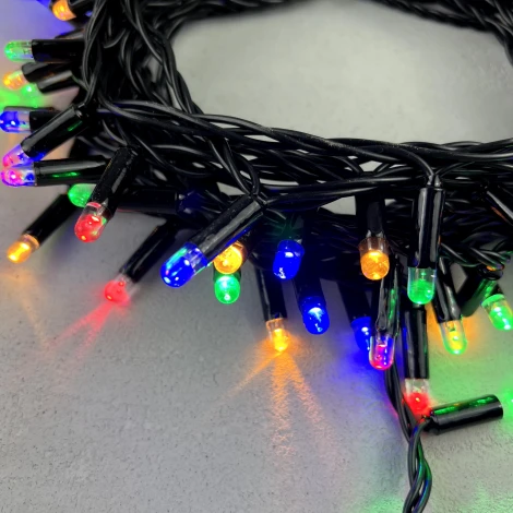 Гирлянда Нить с колпачком 10м разноцветная 220В, 100 LED, провод черный ПВХ, IP65 Laitcom PST100CAP-11-2M