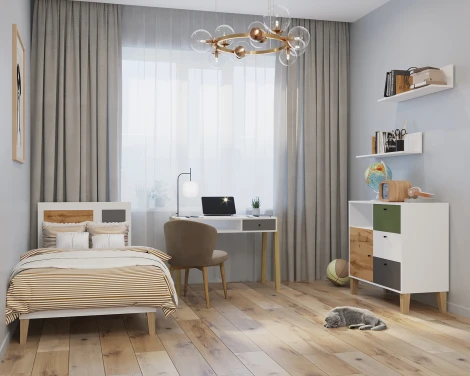 Комод 3 ящика с дверью, белый шёлк МАМА STORY 102089