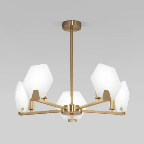 Потолочная люстра Wi-Fi на штанге Eurosvet Marble 60158/5 латунь (220V, управление смартфоном, голосовое управление, умный дом - Minimir Home, Алиса, Маруся, Салют)