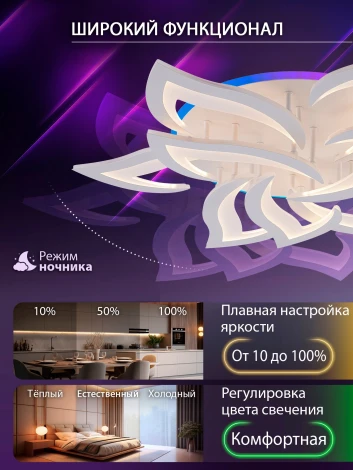 Потолочная люстра светодиодная с пультом ДУ 162W с RGB, белый, LED Natali Kovaltseva Olimp LED LAMPS 81435 (220V)