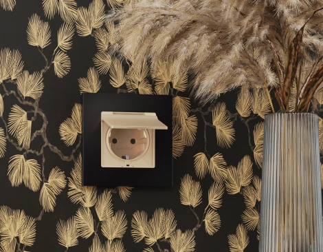 Лицевая панель Ambrella Volt ALFA (Шампань) для электрической розетки с заземлением со шторками и крышкой IP44 AP6080