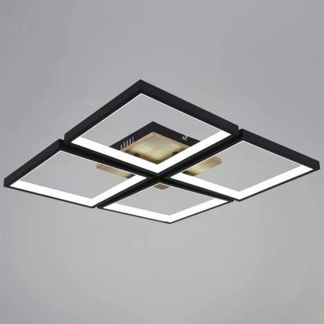 Потолочная люстра светодиодная на штанге с пультом с регулировкой цветовой температуры, яркости и ночным режимом Reluce 78560-0.3-04 BK+WOOD