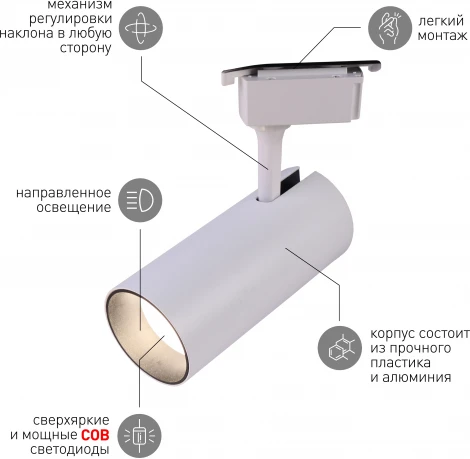 Трековый светильник ЭРА TR5-30 COB WH (LED, 220V)