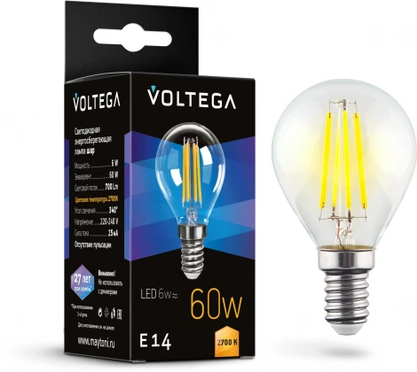 Светодиодная лампа 6W 2700K E14 Voltega Globe 6W 7212