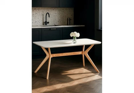 Кухонный стол Woodville Unika 180x80 белый спеченный камень / светлое дерево