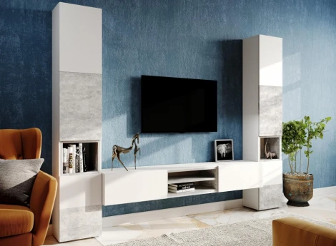 Модульная гостиная Лонгфорд комплектация 1 (Лонгфорд комплектация 1 белый / бетон светлый) Woodville арт.563531