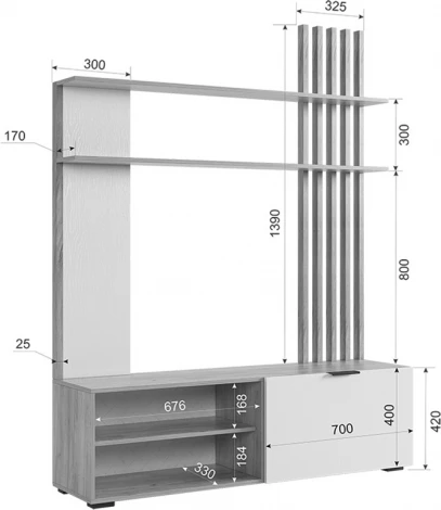 Бери Гостиная (Стенка), цвет дуб крафт золотой/белое дерево Mebelson (арт.GNS-01.2563)