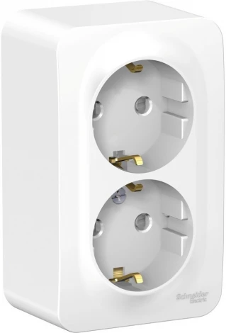 Розетка накладная двойная с заземлением и шторками (белый) Systeme Electric Blanca BLNRA011221