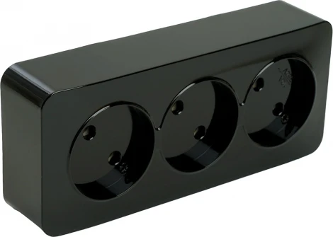 Розетка тройная без заземления (черный) Stekker София 49317