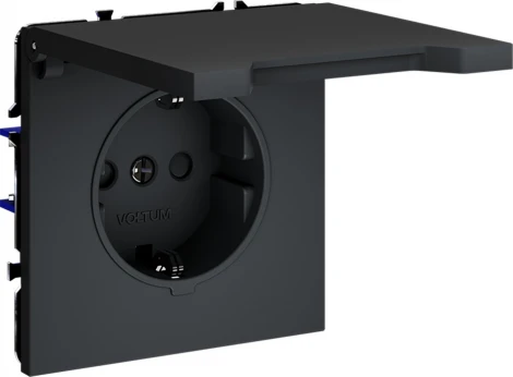 Розетка с заземлением, шторками и крышкой (графит) Voltum S70 VLS040307