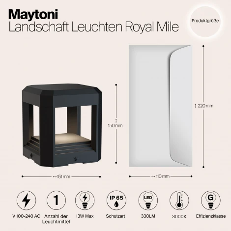 Наземный светильник Maytoni Royal Mile O019FL-L13GR3K (LED, 220V, куб, IP65)