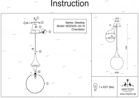 Подвесной светильник Maytoni Dewdrop P225-PL-200-N