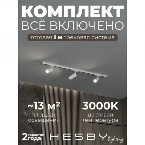 Трековая система в сборе накладная однофазная 220V Hesby Lighting Skylite №3 HSBL_kompl_S003_NI1W3K