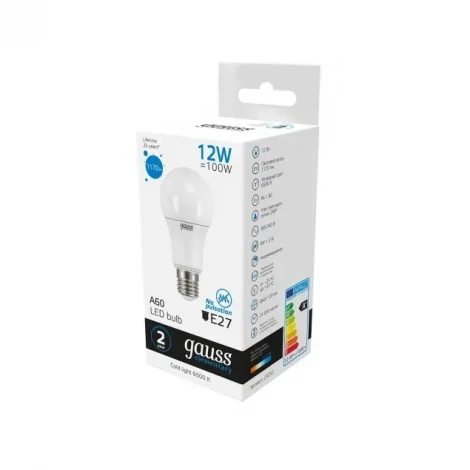 Лампочка светодиодная E27 12 Вт 1170 lm 6500K холодное белое свечение Gauss Elementary 23232